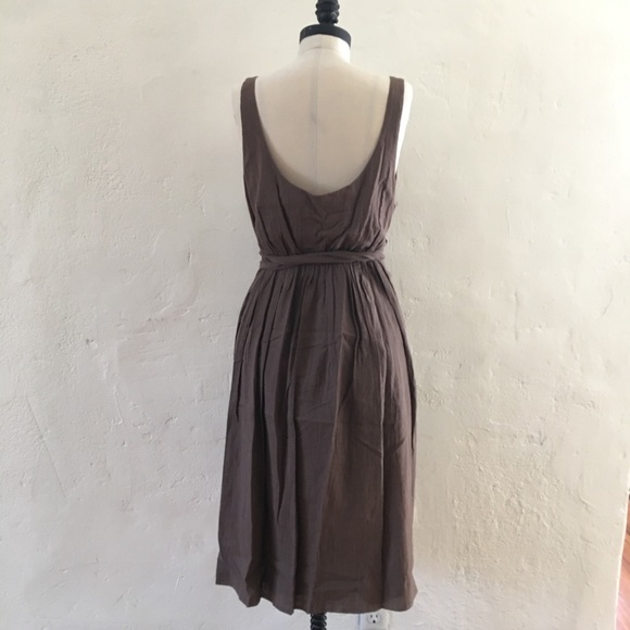 NWT New ISDA & CO Taupe Crinkle Cotton Tie Waist Fit and Flare Lightweight Dress - Picture 3 of 9